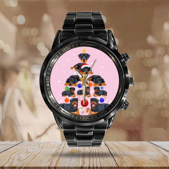 Discover Funny Christmas Rottweiler Dog Calendar Steel Band Watch , Rottweiler Dog