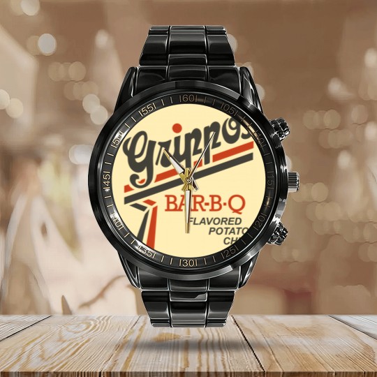 Discover Grippos Bar-B-Q Flavored Potato Chips Calendar Steel Band Watch