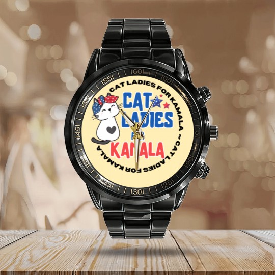 Discover Cat Lady For Kamala Calendar Steel Band Watch, Childless Cat Ladies, Kamala Harris 2024 Calendar Steel Band Watch