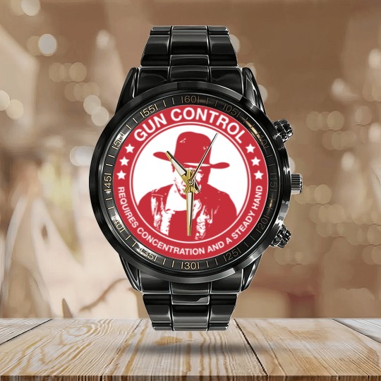 Discover John Wayne - Gun Control - Requires Concentration and a Steady Hand - John Wayne - Calendar Steel Band Watch