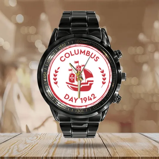 Discover Columbus Day USA America Holiday Christopher Ship Calendar Steel Band Watch