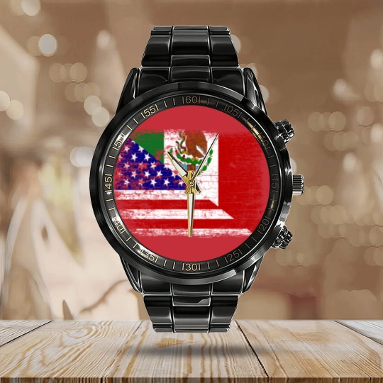 Discover Vintage Mexican American Flag Calendar Steel Band Watch