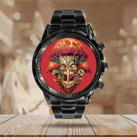 Discover The 3 Evil Mushrooms Calendar Steel Band Watch