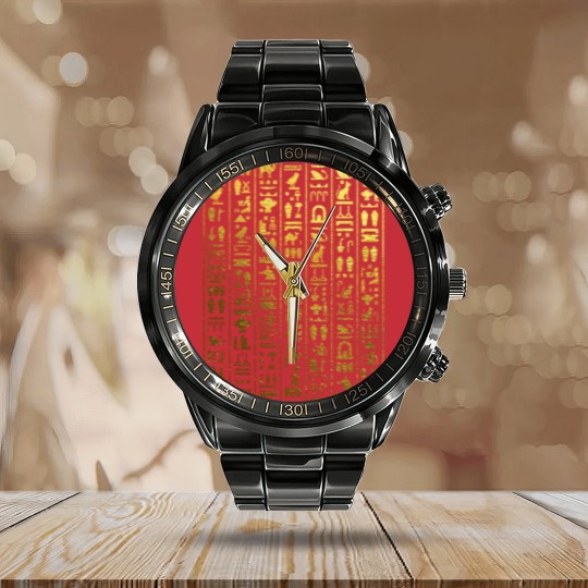 Discover Egyptian Hieroglyphics - Ancient Egypt Calendar Steel Band Watch