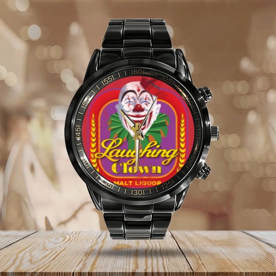 Discover Laughing Clown Malt Liquor Calendar Steel Band Watch