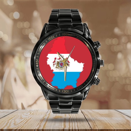 Discover Luxembourg Map Flag With Stroke And Coat Of Arms Calendar Steel Band Watch