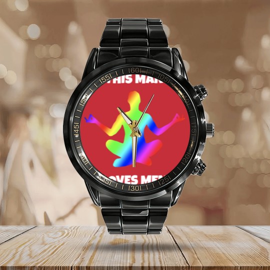 Discover This Man loves Men rainbow colors gay men Calendar Steel Band Watch