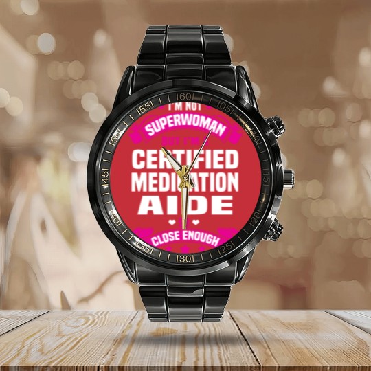 Discover Certified Medication Aide Calendar Steel Band Watch