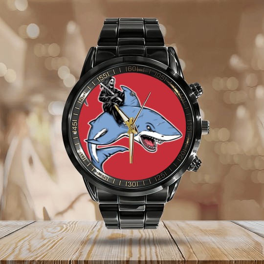 Discover Grim reaper rides a shark Calendar Steel Band Watch