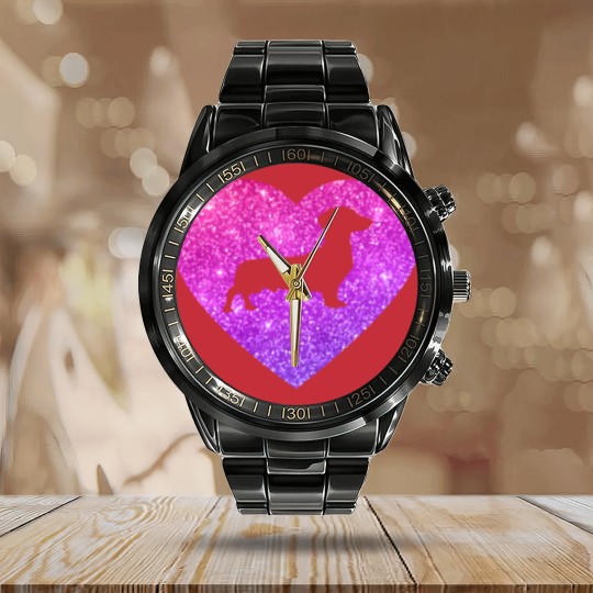 Discover Cute Dachshund Wiener Dog Heart Gift For Girls And Calendar Steel Band Watch