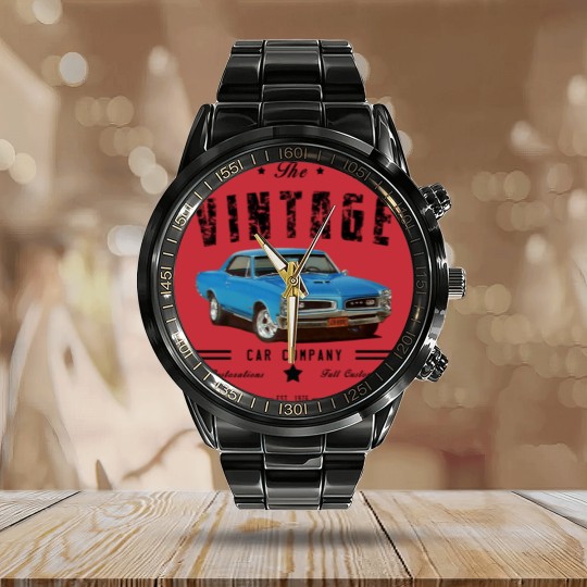 Discover Vintage Car Company Calendar Steel Band Watch
