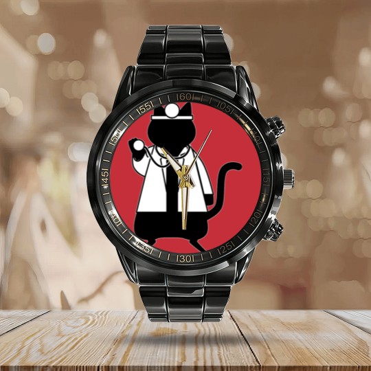 Discover Funny Doctor Cat Vet Physician Trainee Animal Calendar Steel Band Watch