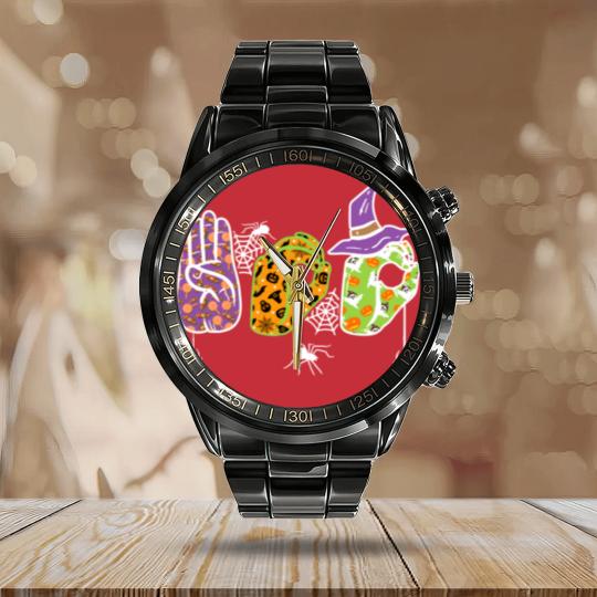 Discover Boo American Sign Language Pride ASL Halloween Calendar Steel Band Watch