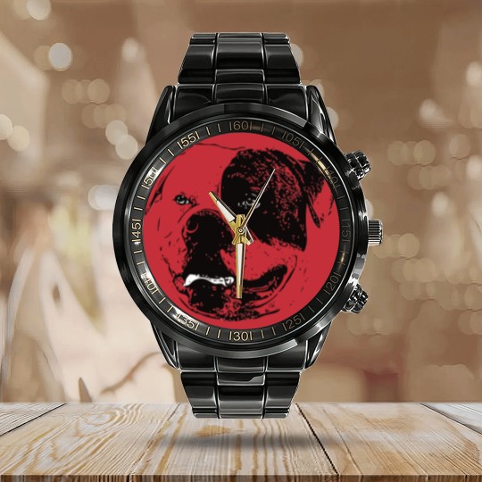 Discover American Bulldog Face Calendar Steel Band Watch