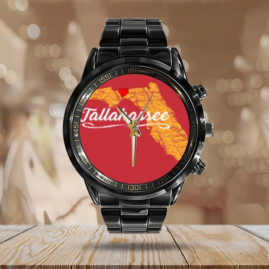 Discover City of Tallahassee Florida | Vacation Souvenir - Graphic Calendar Steel Band Watch