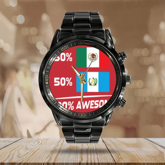 Discover Half Mexican Half Guatemalan Pride Mexico Guatemala Flag Calendar Steel Band Watch