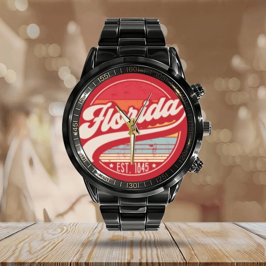 Discover Retro Florida Home State FL Cool 70s Style Sunset Calendar Steel Band Watch
