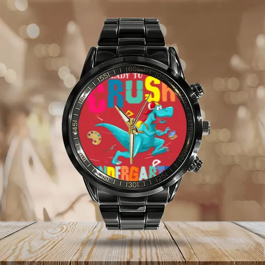 Discover I'm Ready To Crush Kindergarten Dinosaur Back To School Calendar Steel Band Watch