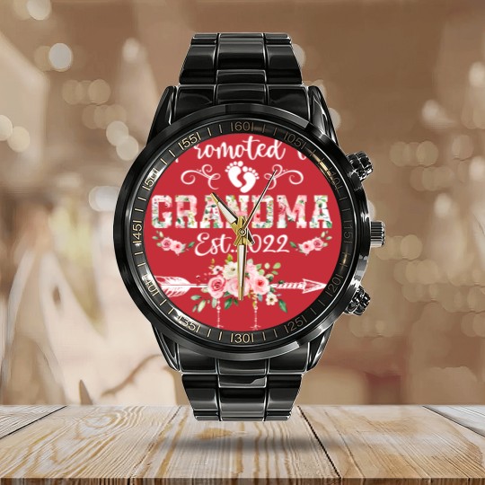 Discover Promoted To Grandma Floral Leveled Up To Grandma Calendar Steel Band Watch