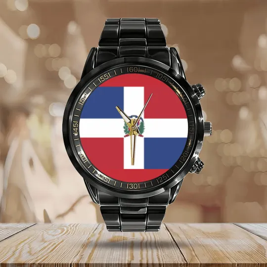 Discover AIFRIS Dominican Republic Flag Cotton Calendar Steel Band Watch