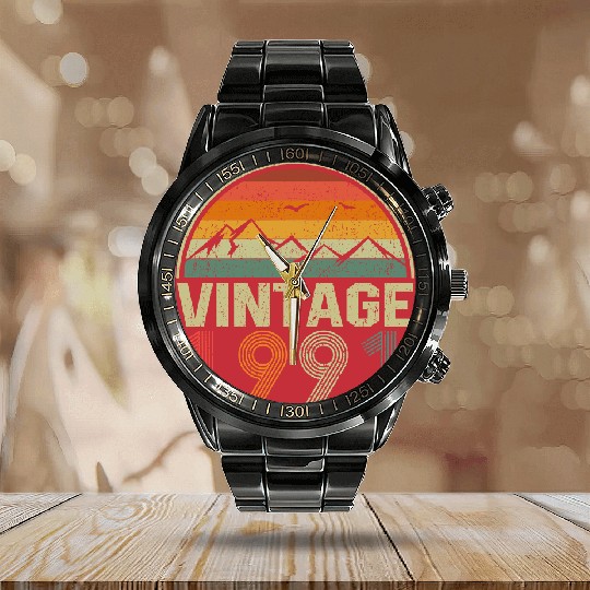 Discover Classic 30th Birthday Gift Idea Vintage 1991 Calendar Steel Band Watch