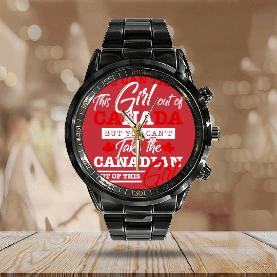Discover Canadian Girl Women Gifts Maple Leaf Canada Calendar Steel Band Watch