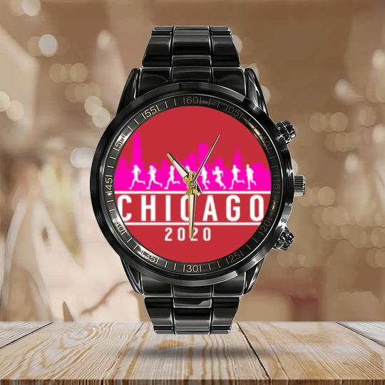 Discover Chicago Skyline Runners Calendar Steel Band Watch