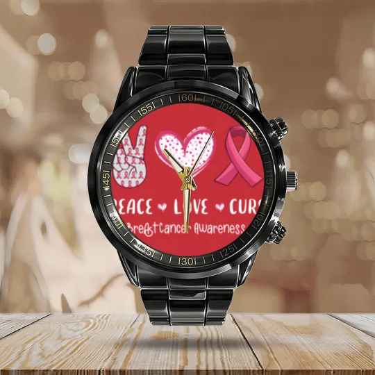Discover Peace Love Cure Breast Cancer Awareness Calendar Steel Band Watch