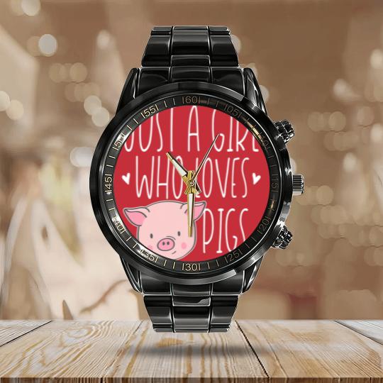 Discover Cute Just Girl Who Loves Pigs Funny Farm Animal Calendar Steel Band Watch