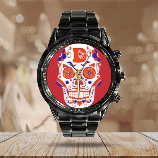 Discover America's Finest Apparel Denver Sugar Skull - Men's Calendar Steel Band Watch