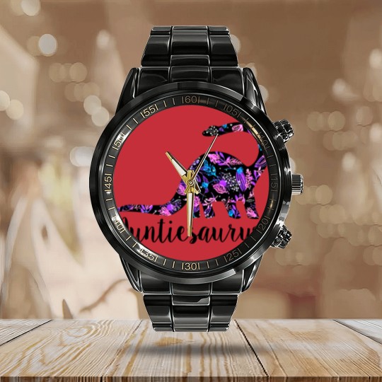 Discover Womens Auntiesaurus Calendar Steel Band Watch Funny Kids Gift for Aunt Cute Graphic Dinosaur Top