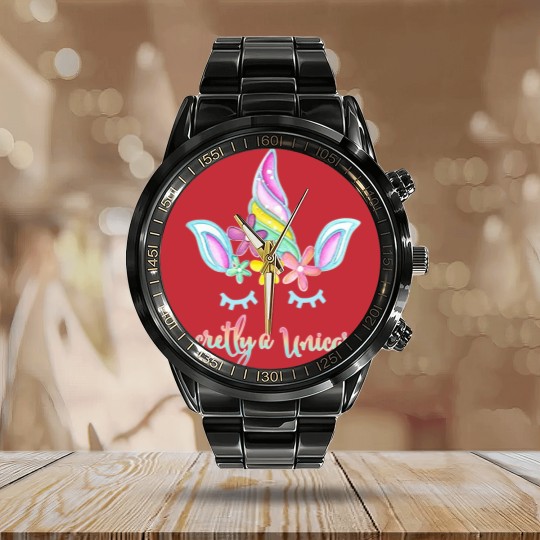 Discover Secretly a Unicorn Flowers and Horn Women's Plus Size Calendar Steel Band Watch