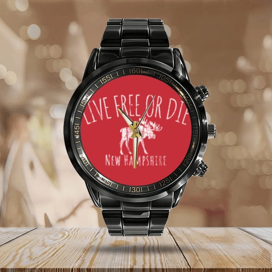 Discover Live Free or Die New Hampshire Calendar Steel Band Watch