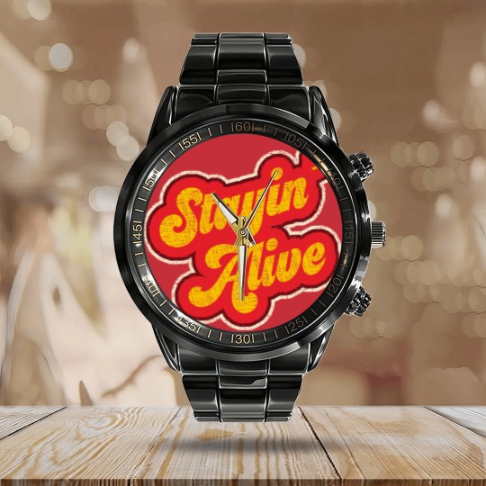 Discover Stayin'  Alive Calendar Steel Band Watch