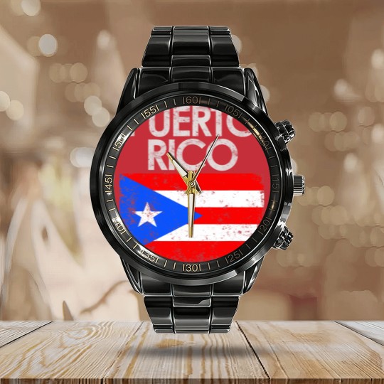 Discover Vintage Puerto Rico Rican Flag Calendar Steel Band Watch