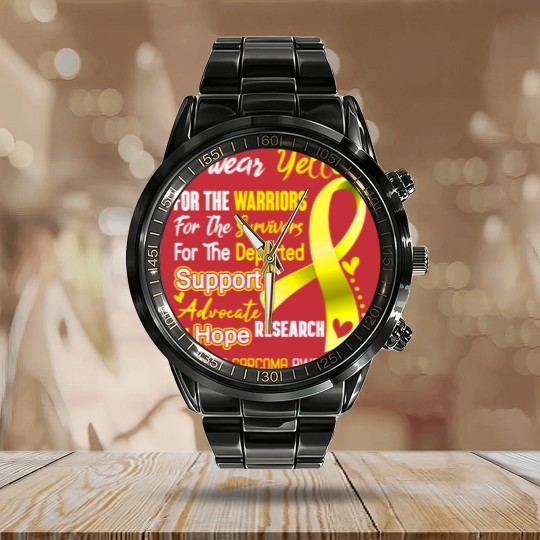 Discover I Wear Yellow For Sarcoma Awareness Support Sarcoma Warrior Gifts - Sarcoma Awareness - Calendar Steel Band Watch