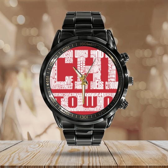 Discover Chi Town Streets Chicago Hoody Clothing Apparel Calendar Steel Band Watch