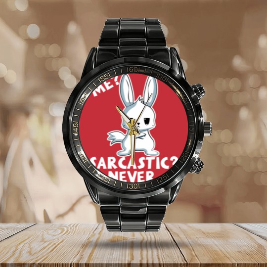 Discover Funny Bunny Me Sarcastic Never Rabbit Gift Calendar Steel Band Watch