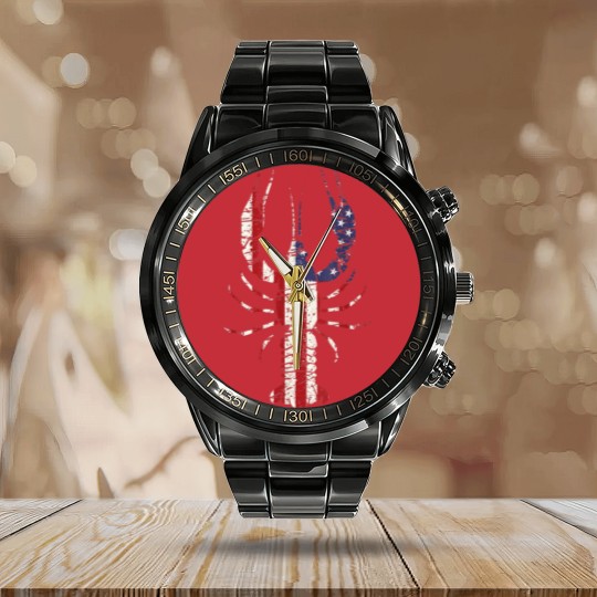 Discover Crawfish Calendar Steel Band Watch Mardi Gras Calendar Steel Band Watch Fleur De Lis Crawfish Calendar Steel Band Watch American Flag