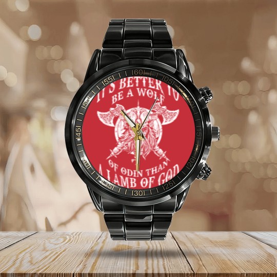 Discover Be a wolf of Odin - Better than a lamb of God Calendar Steel Band Watch