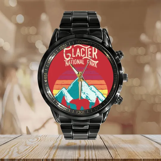 Discover Vintage Glacier National Park Mountain Bear Sweat Calendar Steel Band Watch
