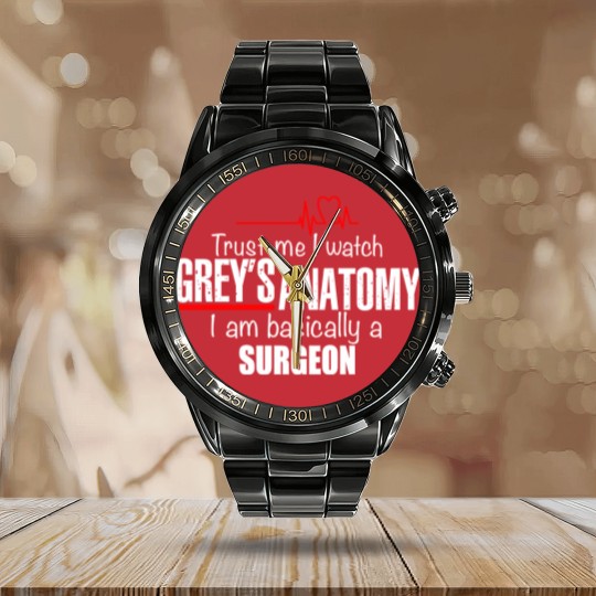 Discover Womens Short Sleeve Funny Calendar Steel Band Watch with Sayings Trust Me I Watched Greys Anatomy Im Basically a Surgeon Calendar Steel Band Watch