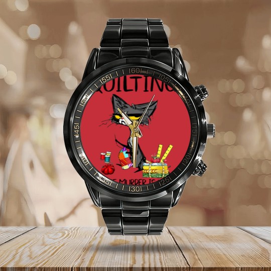 Discover Quilting Because Murder Is Wrong Cat Calendar Steel Band Watch