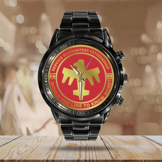 Discover Service Guarantees Citizenship. - Starship Troopers - Calendar Steel Band Watch