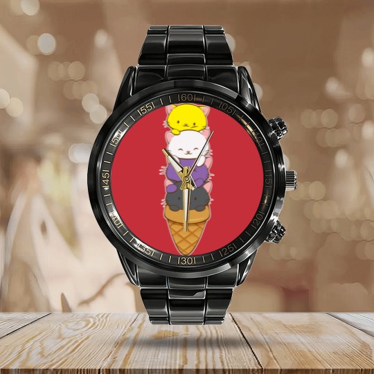 Discover Nonbinary Pride Flag Calendar Steel Band Watch Non-binary Pride Flag Kawaii Cat Ice Cream Cone Nonbinary