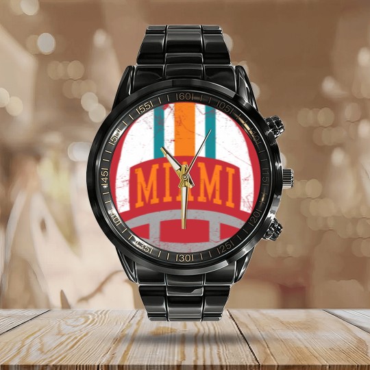 Discover Miami Retro Helmet - Aqua - Dolphins - Calendar Steel Band Watch