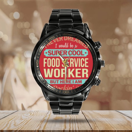 Discover Food Service Worker Gift Funny Appreciation Calendar Steel Band Watch