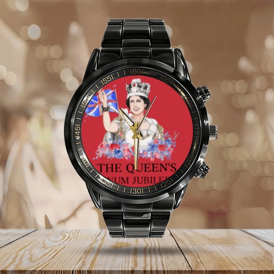 Discover Queen Elizabeth II Platinum Jubilee 1952-2022 CELIBRATION Calendar Steel Band Watch  Union Jack Calendar Steel Band Watch The Queen's Crown Royal Calendar Steel Band Watch