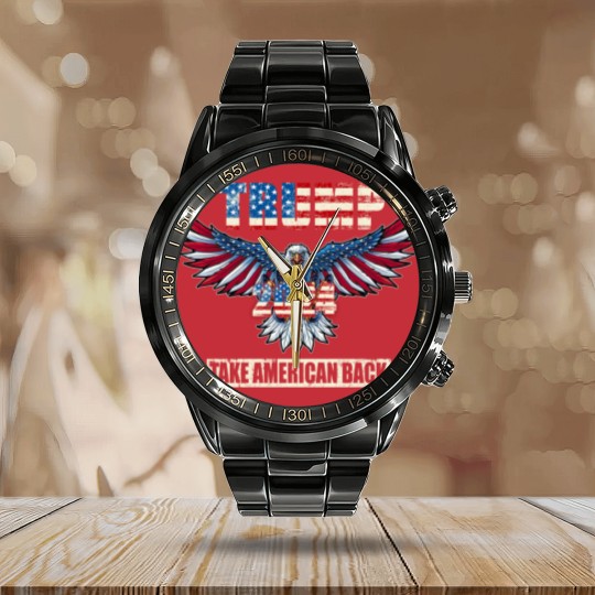Discover Trump 2024 Flag Take America Back Men Women - Trump 2024 Calendar Steel Band Watch
