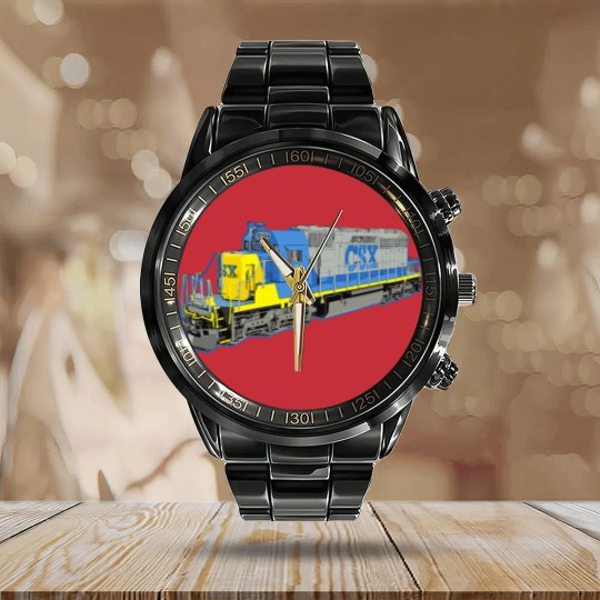 Discover Freight Train Csx Engine Calendar Steel Band Watch